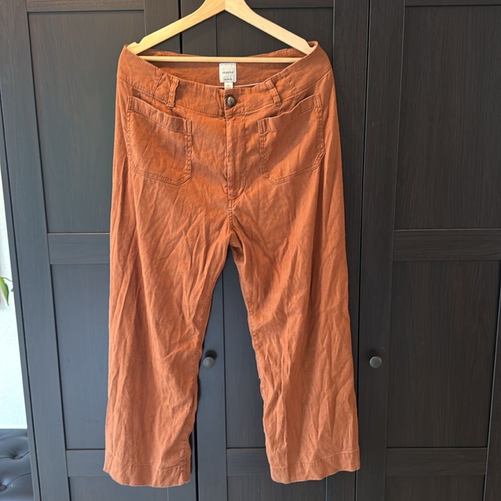 Anthropologie The Colette by Maeve, rust-colored cropped linen trousers